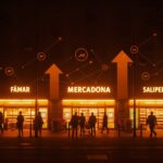 Supermercados 24 horas en Barcelona iluminados de noche ilustrando el impacto de la turistificación en el retail y la expansión con tendencias retailtech.