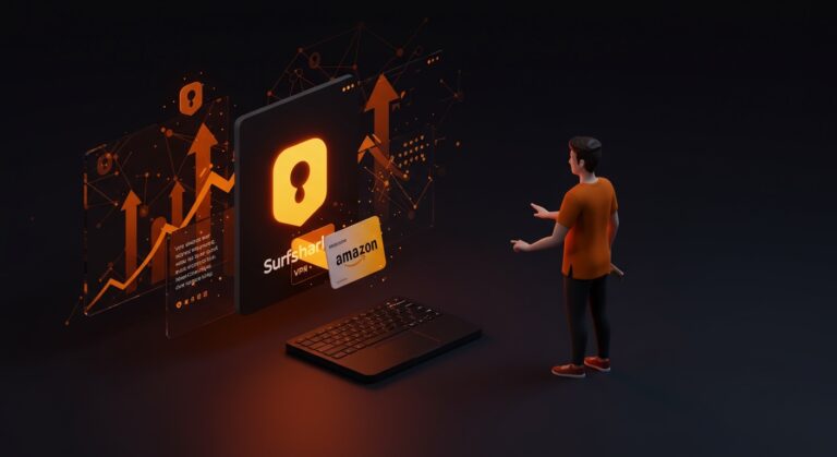 Oferta de Surfshark VPN con tarjeta regalo Amazon, destacando seguridad online, privacidad digital y beneficios para startups tecnológicas.