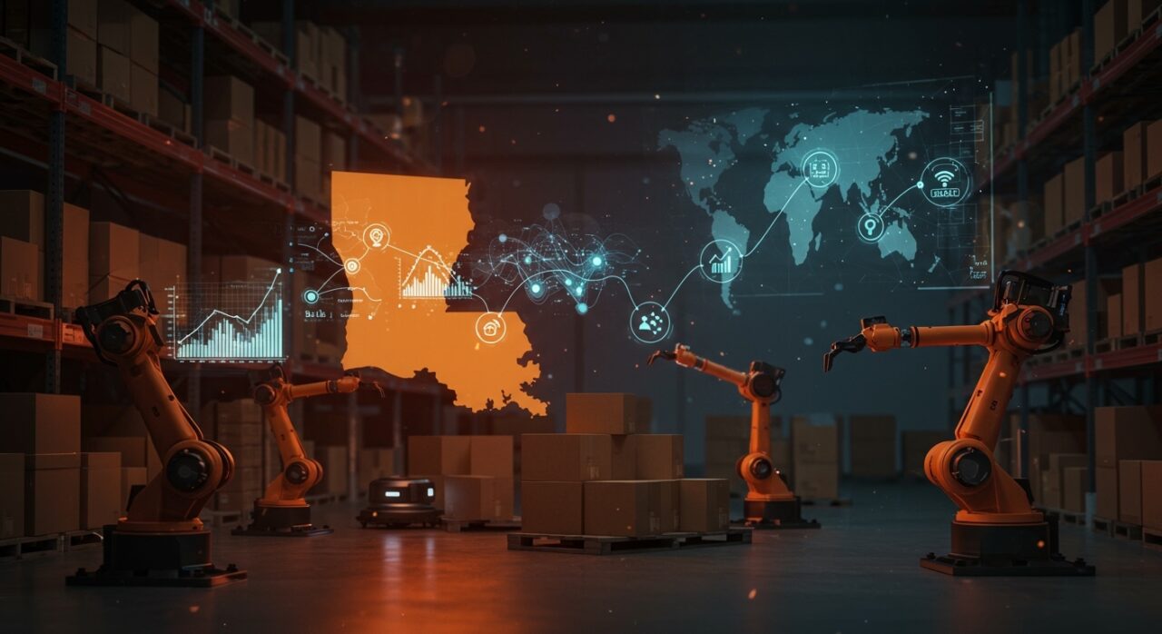 Automatización logística con robótica e inteligencia artificial en almacenes, integrado por Symbotic y AWG en Luisiana, impulsando startups tech en LATAM.