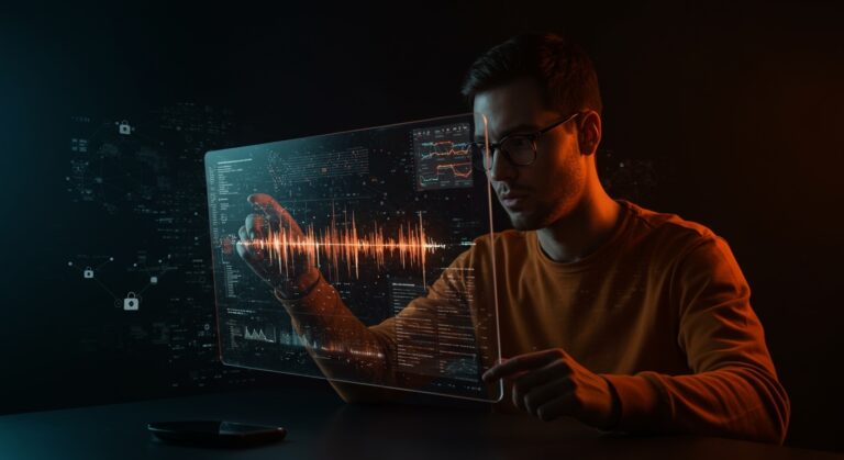 Desarrollador analizando señales digitales que simbolizan el hackeo de SynthID de Google DeepMind y el riesgo de marcas de agua en inteligencia artificial para startups.