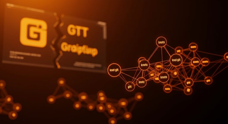 Visualización de red git federada descentralizada con nodos interconectados representando la federación git contra el monopolio de GitHub en ecosistema startup.