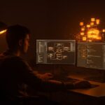 Desarrollador trabajando con React Server Components y TanStack Start mostrando arquitectura híbrida frontend y server-side rendering en un entorno tecnológico moderno.