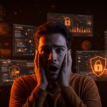Señales de hackeo digital con alerta en pantallas y protección de datos en entorno tecnológico para seguridad startups.