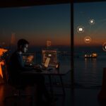 Teletrabajo en el Golfo Pérsico para protección ante ataques iraníes, ilustrando seguridad laboral y tecnología en zonas de riesgo geopolítico.