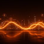 Fundador tech observando un paisaje digital futurista que simboliza tendencias en inversión y modelos sostenibles de IA para 2026.