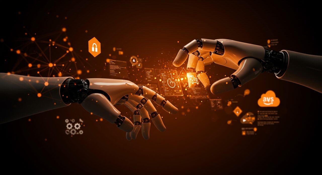 Agente autónomo creando herramientas digitales para automatización con IA en un entorno startup tecnológico.