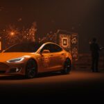 Tesla Q1 2026 mostrando vehículos eléctricos con representaciones de inteligencia artificial y análisis de inventarios para startups de movilidad eléctrica.
