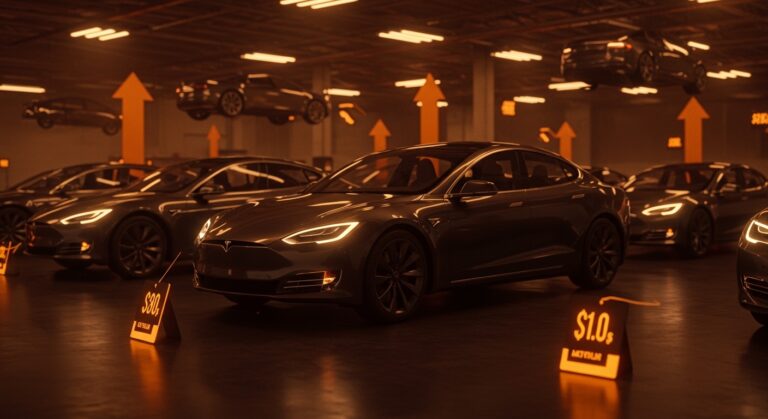 Inventario récord de autos eléctricos Tesla sin vender en 2026, ilustrando tendencias y discontinuación de modelos clave en la industria de movilidad.