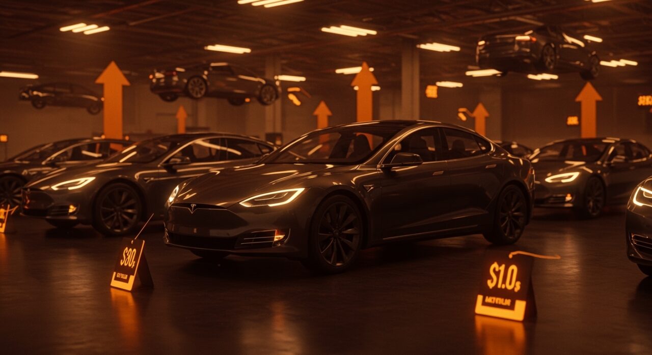 Inventario récord de autos eléctricos Tesla sin vender en 2026, ilustrando tendencias y discontinuación de modelos clave en la industria de movilidad.