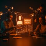 Startup founders interactuando en Threads Live Chats, simbolizando engagement en redes sociales y crecimiento de comunidades online en 2026.