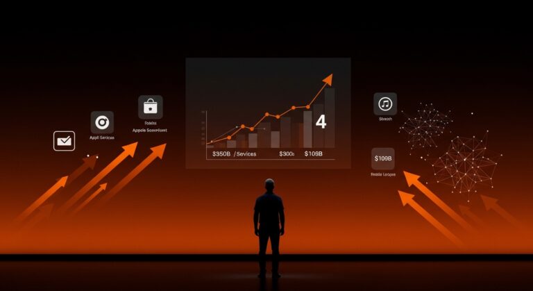 Tim Cook en silueta frente a gráficos digitales de crecimiento y IA, simbolizando su legado y lecciones para founders tras dejar Apple.