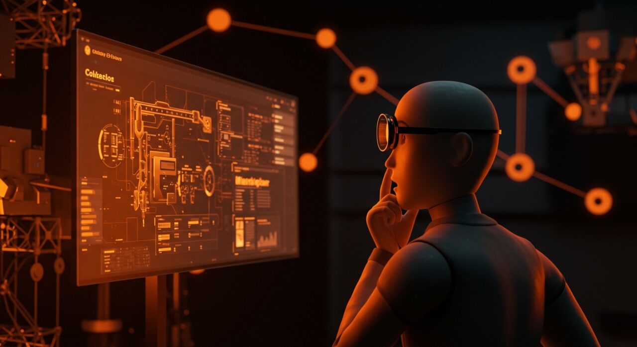 Creador de hardware preocupado frente a un marketplace digital en evolución con metáforas visuales de comunidad maker y problemas técnicos en Tindie.