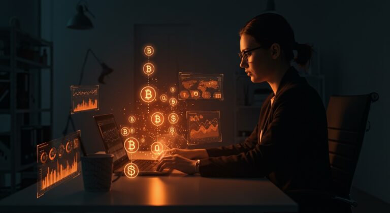 Profesional interactuando con tokens de inteligencia artificial que miden productividad en el entorno laboral de Silicon Valley y Meta.