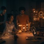 Top 20 creadores No Code y Vibe Coding en 2026 colaborando en interfaces futuristas con automatización IA y tendencias innovadoras para startups sin código.