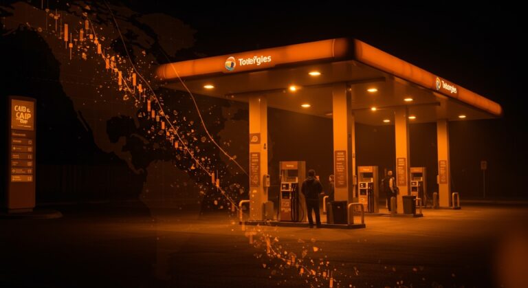 Gasolinera TotalEnergies en Francia con tope de precio en combustible y desabastecimiento, ilustrando la crisis del mercado energético europeo 2026.