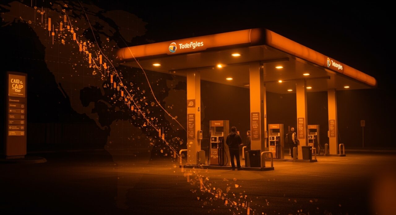 Gasolinera TotalEnergies en Francia con tope de precio en combustible y desabastecimiento, ilustrando la crisis del mercado energético europeo 2026.