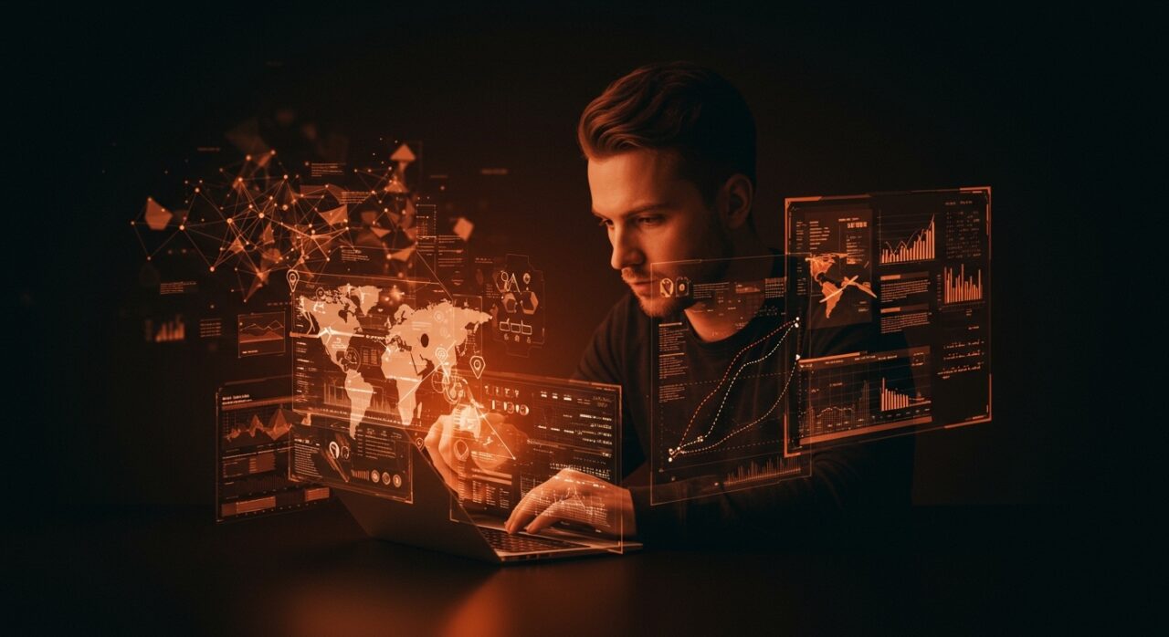 Fundador utilizando inteligencia artificial y automatización para optimizar viajes con millas aéreas y travel hacking.