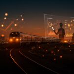 Tren Maya atravesando paisaje regional con empresario analizando métricas, reflejando lecciones de validación de demanda y desarrollo en México.
