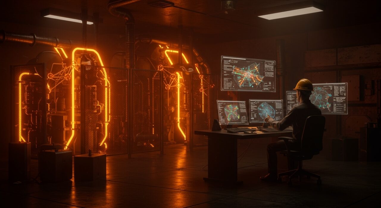 Interfaz digital de Trier OS sistema operativo industrial open source para automatización y seguridad en plantas industriales.