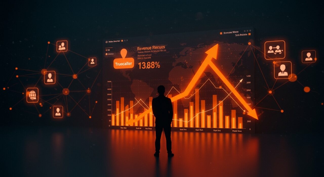 Silhouette de fundador reflexionando sobre caída y crecimiento en modelo SaaS de Truecaller, ilustrando lecciones para startups.