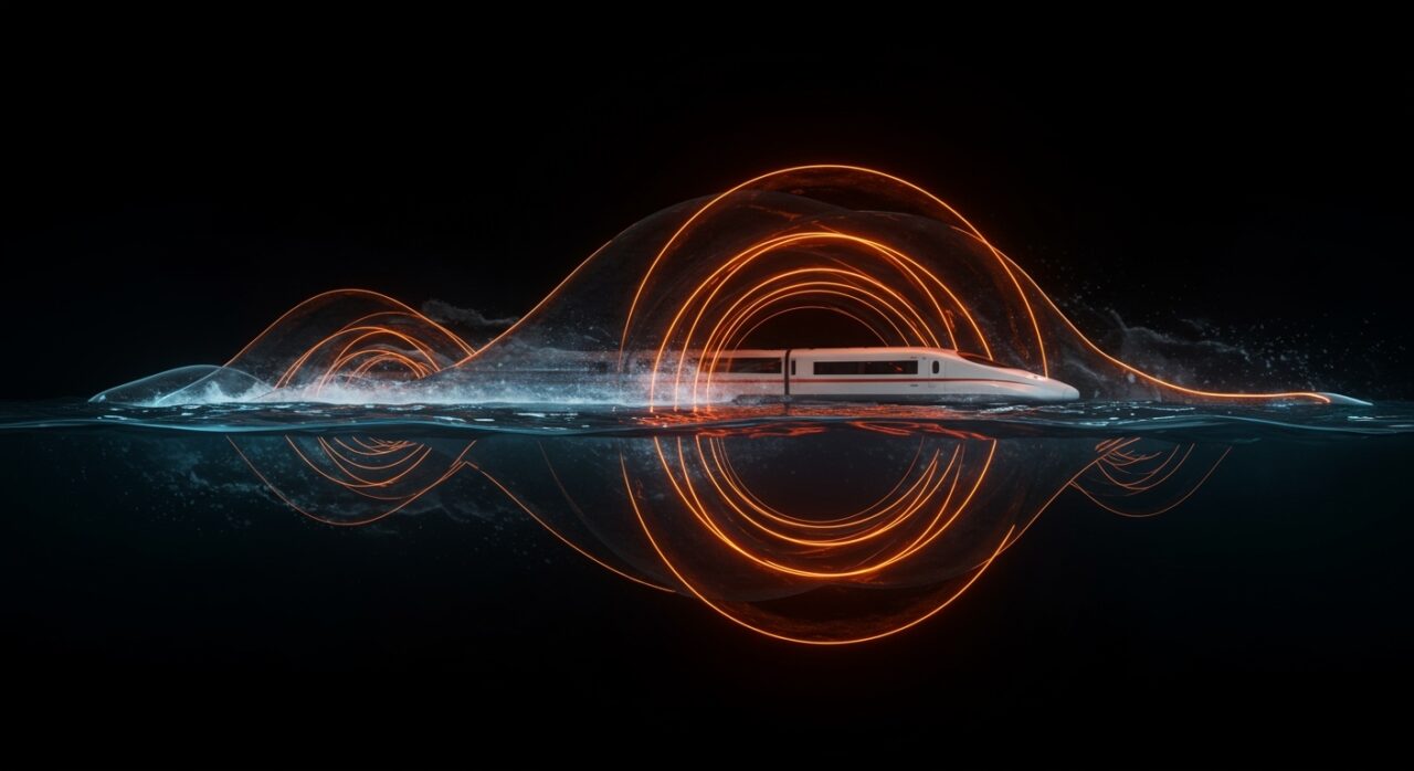 Túnel submarino de alta velocidad en China a 113 metros bajo el mar, destacando innovación en transporte e infraestructura ferroviaria en la Gran Área de la Bahía Guangdong Hong Kong Macao.