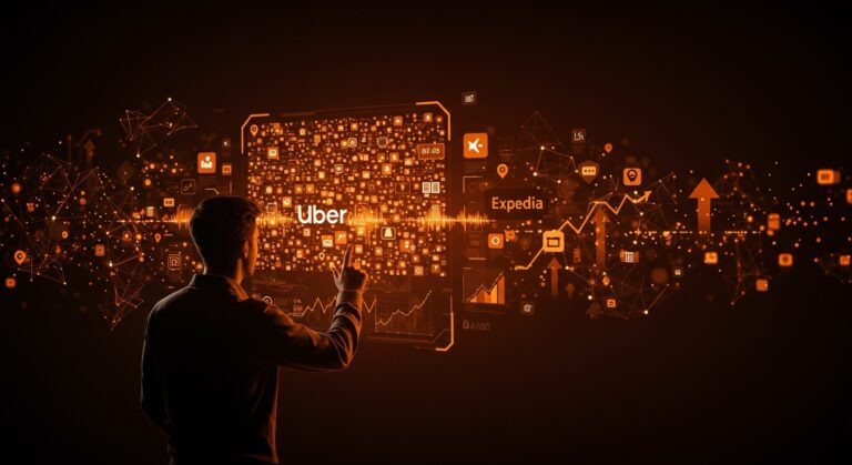 Founder usando asistente de voz con IA en integración de Uber y Expedia con 700.000 hoteles en travel tech.