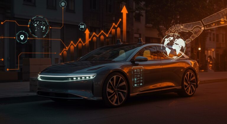 Robotaxi premium de Uber y Nuro en San Francisco, simbolizando innovación en movilidad autónoma y logística del futuro.