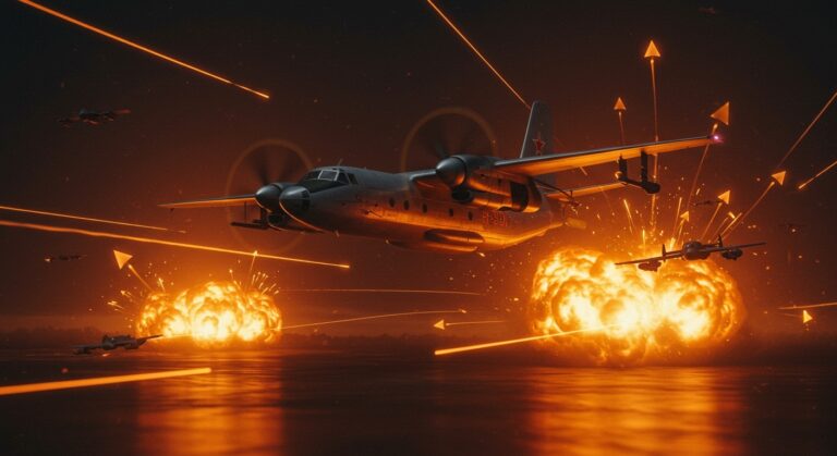 Avión Antonov An-28 adaptado derribando drones, representando innovación low-cost en defensa aérea en Ucrania.