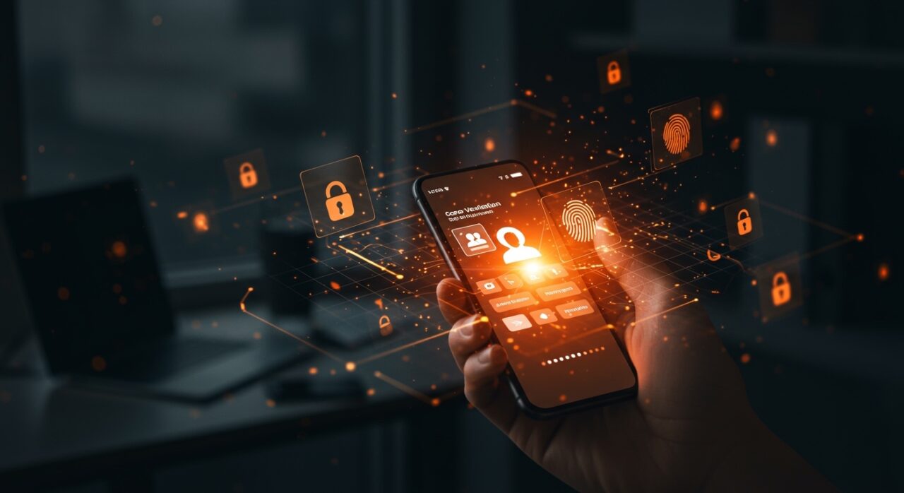 App de verificación de edad online en smartphone resaltando privacidad y cumplimiento regulatorio para startups tecnológicas.