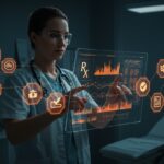 Profesional de salud usando inteligencia artificial para la renovación automatizada de recetas médicas en un entorno healthtech innovador en Utah.