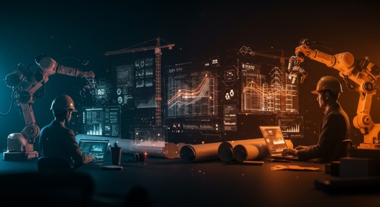 Ingenieros de software trabajando con inteligencia artificial aplicada en construcción en una startup tecnológica YC W24 con enfoque remoto y tecnología avanzada.