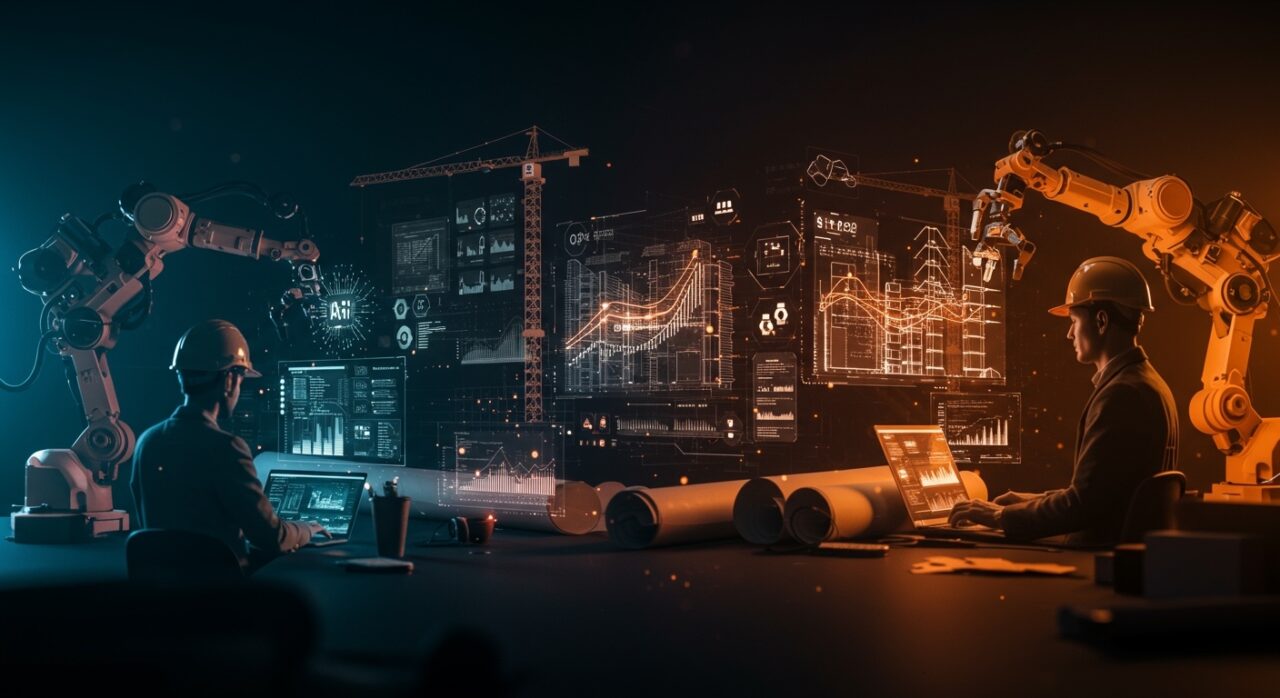 Ingenieros de software trabajando con inteligencia artificial aplicada en construcción en una startup tecnológica YC W24 con enfoque remoto y tecnología avanzada.