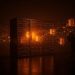 Visualización futurista de almacenamiento de datos para IA mostrando la importancia de la capa de datos y la inversión en startups tecnológicas.