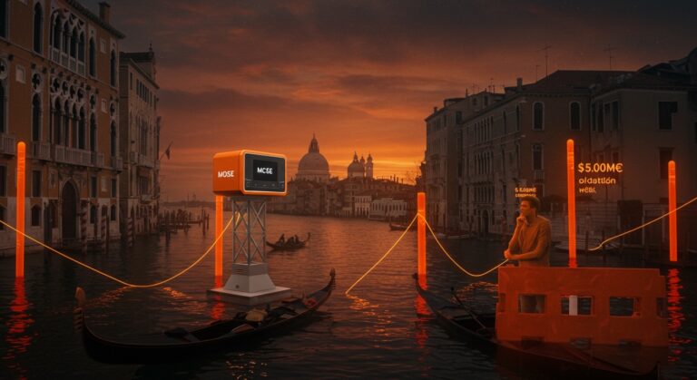 Sistema MOSE en Venecia representando la inversión millonaria y la búsqueda de un plan B frente al cambio climático e inundaciones.