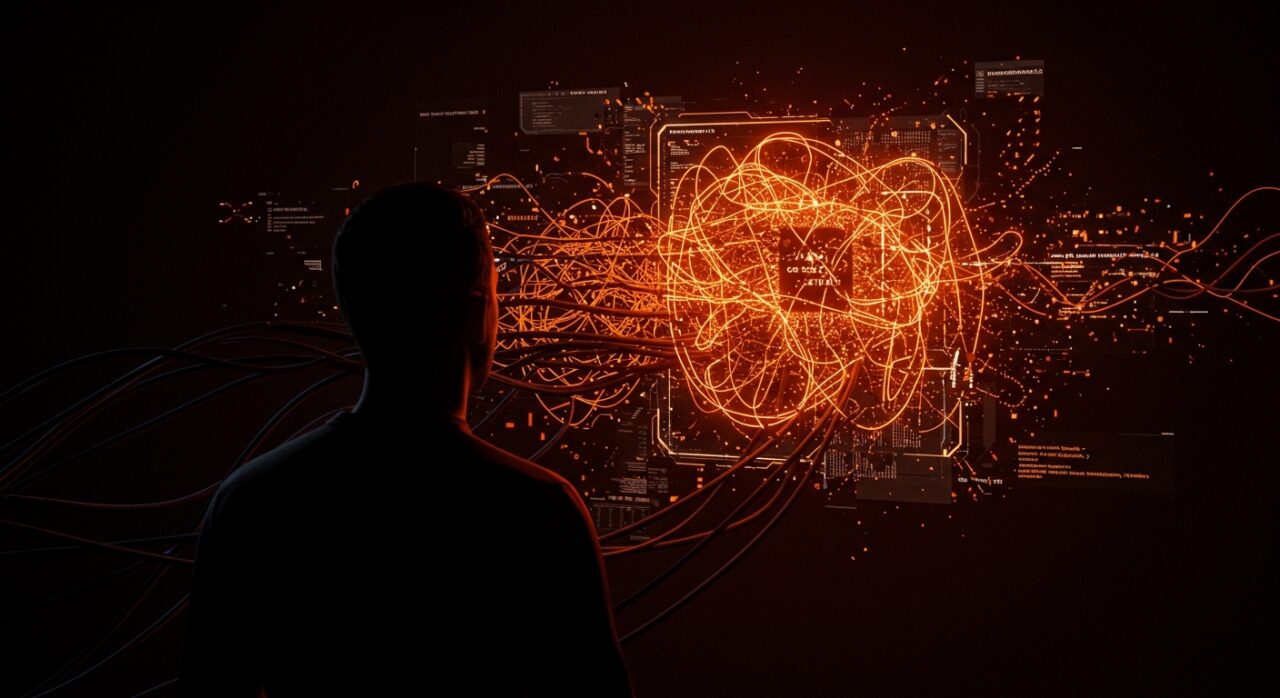 Founder enfrentando problemas técnicos causados por agentes de IA en el vibe coding que generan deuda técnica silenciosa en startups.