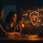 Equipo de startup audita interfaces digitales para gestionar riesgos en vibe coding y gobernanza empresarial con inteligencia artificial.