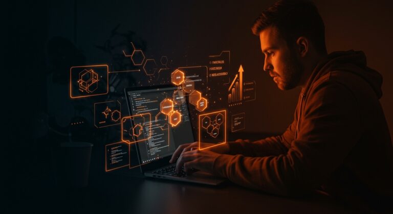 Developer trabajando con toolkit Watgo para WebAssembly en Go, mostrando procesos de validación y conversión de módulos WASM para startups tech.