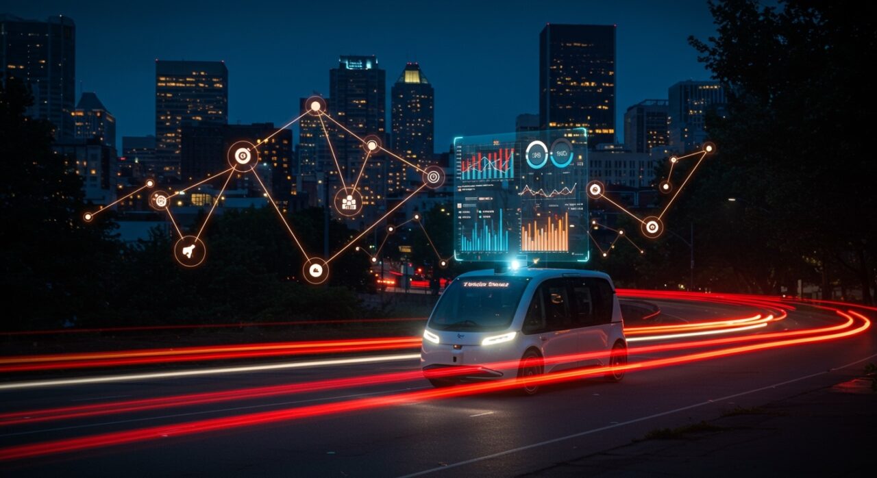 Robotaxi de Waymo en Portland mostrando reducción de accidentes y avances en movilidad autónoma segura.