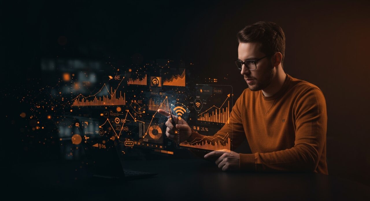 Emprendedor analizando tecnologías WiFi 6, 6E y 7 para infraestructura de red empresarial en startups de España y LATAM.