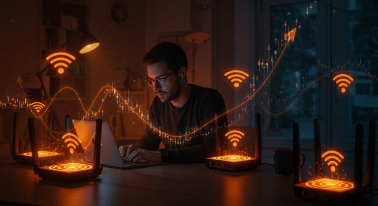 Founder optimizando red WiFi 6 para mejorar conectividad y productividad en startups en España y Latam.