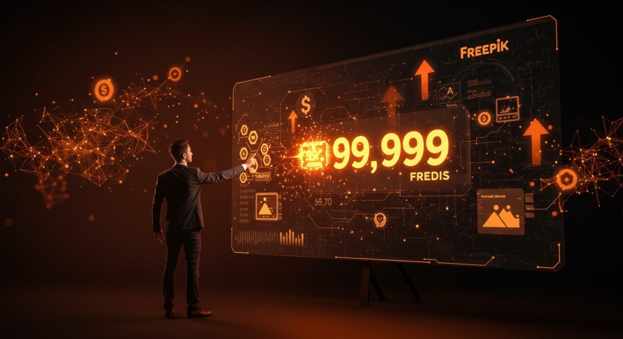 Emprendedor accediendo a 99.999 créditos gratis de Freepik Pikaso IA, destacando beneficios de herramientas IA para startups.