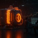 Reactores nucleares modulares de X-energy en un laboratorio futurista, simbolizando la innovación y financiación en startups deep tech en Nasdaq.