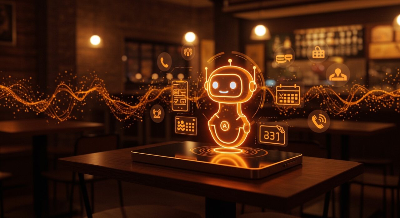 Chatbot de IA de Yelp mostrando funciones avanzadas como reservas, voz y llamadas para automatización en negocios locales.