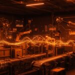 Automatización industrial en México con datos en tiempo real para manufactura, logística y agroindustria, representada visualmente con tecnología avanzada y flujos digitales.