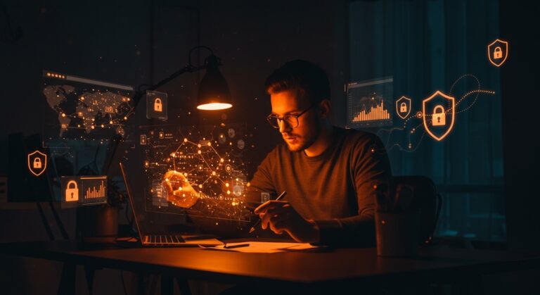 Fundador de startup protegido contra rastreadores web con herramientas de privacidad digital y cumplimiento RGPD en 2026.