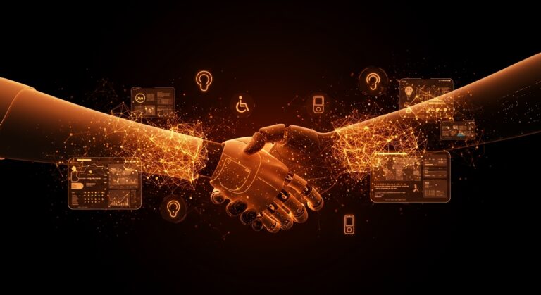 Representación conceptual de la cooperación Chile-India en disability tech y tecnologías asistivas para la inclusión digital.