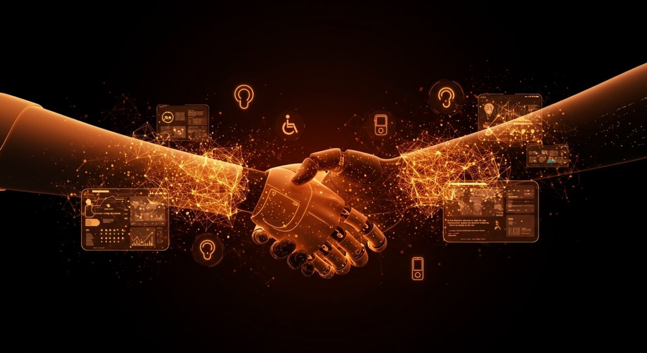 Representación conceptual de la cooperación Chile-India en disability tech y tecnologías asistivas para la inclusión digital.