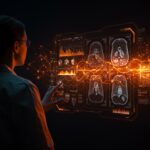 Profesional sanitario interactuando con interfaz de IA en radiología, representando la ronda de financiación de Ainovis y la innovación en healthtech española.
