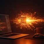 Representación conceptual de código generado por IA para founders, simbolizando la productividad y automatización en el desarrollo de software.