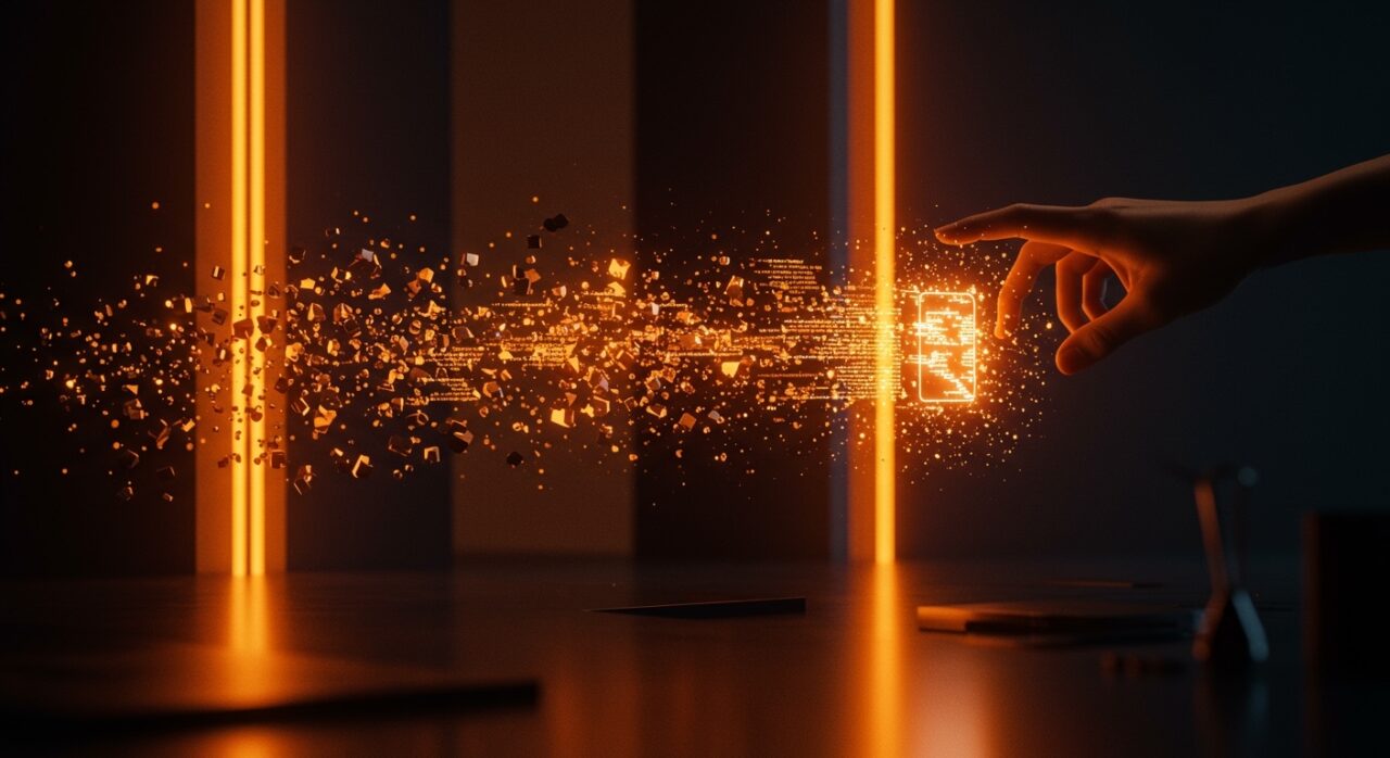 Representación visual de código generado por inteligencia artificial en el entorno de Airbnb, simbolizando productividad y automatización para startups.